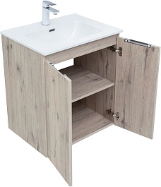 Aquanet Тумба под раковину Алвита New 60 2 дверцы подвесная дуб веллингтон белый – фотография-2